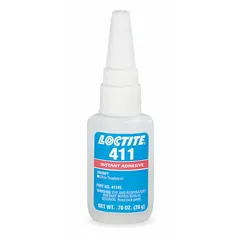 LOCTITE 411 is a clear, thick-liquid instant adhesive formulated for bonding plastics and rubber. It is also compatible with metals, making it suitable for assembly, repair, and prototyping applications. Supplied in a 0.7 fl oz bottle, this adhesive meets 29 CFR 1910.1200 standards and has a VOC content of 50 g/L and under.