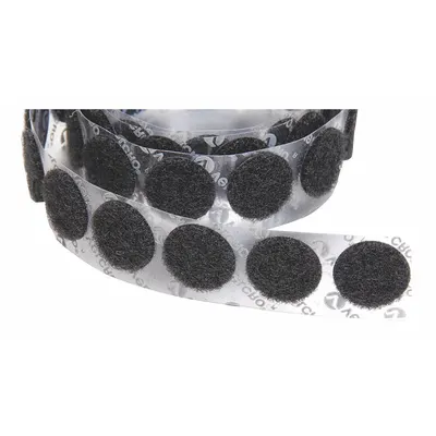 VELCRO BRAND Hook-and-Loop Fastener: Disc, 1/2 in Overall Dia, Loop, Black, Adhesive - Pre-Cut Discs