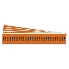 Orange adhesive pipe markers with black 'Chlorine' legend, designed for pipes with outer diameter of 3/4 inch and smaller. Each pack contains 5 markers, totaling 28 pipe markers. Used to identify pipes carrying chlorine in industrial settings, aiding in safety and content recognition.