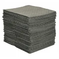 Perforated polypropylene sorbent pad in gray for absorbing oils, coolants, and water-based fluids. Each pad absorbs 31 5/8 oz. Supplied in a box of 50 pads. Suitable for general industrial fluid management and spill control