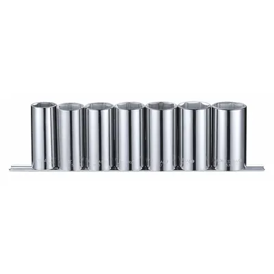WESTWARD 1/2 in Drive SAE Deep Socket Set, 7 Piece, 6-Point, 1-3/8 in to 1 in - SAE & Metric Socket Sets