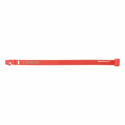 ELC SECURITY PRODUCTS Strap Seals: Red, Plastic, 7 1/2 in Strap Lg, 3/8 in Strap Wd, 75 lb Breaking Strength - Plastic Tearaway Strap Seals