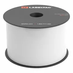 Continuous vinyl label roll, 3 in x 100 ft, white gloss finish. Rated for indoor/outdoor use and high-temperature environments. Compatible with LabelTac Pro 2 printer for on-demand thermal transfer labeling of pipes, panels, and equipment.