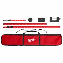 Aluminum telescoping laser level mounting pole with nylon laser clamp. Provides adjustable-height support for laser levels used in alignment and layout tasks.