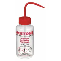 DYNALON Wash Bottle: 500 mL, Acetone, Red, Wide, Std Spout Spout, White, 75 mm Body Dia (MPN 506495-0001)