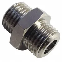 Threaded medium-pressure pipe fitting with 1/4 in male BSPP threads on both ends. Maximum operating pressure 870 psi. Used to connect two male threaded ports in pneumatic or hydraulic systems for a straight, leak-resistant joint