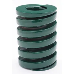 This JIS-series die spring is made of alloy steel with a cylindrical shape and closed, ground ends. It measures 63/64 in length and is supplied in a 10-pack. Designed for use in stamping dies, metal forming tools, and industrial presses to provide controlled force and return action under high cyclic loads.