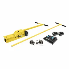 This cordless concrete spin screed from MARSHALLTOWN is designed for finishing and leveling concrete surfaces. It operates without a corded power source, providing portability on job sites. The unit features one mounting hole and does not include screed boards. Typical applications include smoothing and consolidating freshly poured concrete slabs, driveways, and floors.