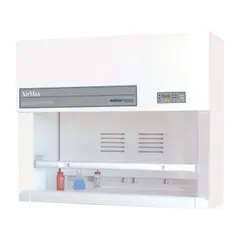 This AIRCLEAN SYSTEMS ducted fume hood from the AirMax series is designed for laboratory and industrial applications requiring containment of hazardous fumes, vapors, or particulates. It includes a vertical sliding safety glass sash, a work surface, and a blower. The unit has a 72-inch overall width and is intended for use with an exhaust system to remove airborne contaminants.