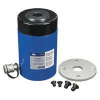 This king pin pusher is used for removing king pins from heavy-duty truck and trailer axles during fleet and vehicle maintenance. It has a 50-ton force capacity, a maximum height of 13 inches, and is constructed from steel
