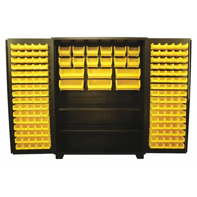 JAMCO Bin Cabinet: 60 in x 24 in 78 in, 2 Shelves, 178 Bins, Yellow, Flush, 14 ga Panel - Standard Bin Cabinets with Shelves