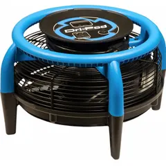 Portable axial blower with a fixed frame and single-speed operation. Powered by a 1/7 hp, 115V AC motor delivering 750 cfm. Features a GFCI-protected power cord, ABS housing, and a 360° steel frame for directional airflow. Suitable for general industrial air movement, ventilation, and drying applications in confined spaces.