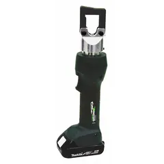 The GREENLEE EK410LX11 is an 18 V cordless crimping tool with a latching die head that delivers 4 tons of force. It accepts Gator dies for Greenlee Series KA4, KC4, and KD4 connectors, and crimps copper conductors up to 300 kcmil. Includes dies for 8 AWG, 1/0, and 2/0 AWG sizes, and a charger. Suitable for cable terminations in power distribution and panel installations.