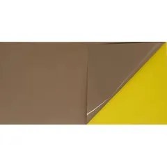 This vinyl shim stock sheet is ungraded and plain, measuring 10 inches wide by 20 inches long with a 0.02 inch thickness. It is yellow in color and has width and length tolerances of +/-0.0625 inches, with a thickness tolerance of +/-5%. Commonly used for gap filling, alignment, and wear surface applications in industrial assemblies.