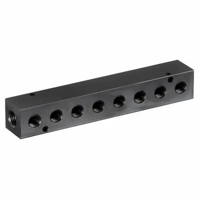 PNEUMADYNE Pipe Manifold Fitting: Inline, NPT x NPT, Rectangle, Aluminum, 1/4 in NPT - Air & Fluid Block Manifolds