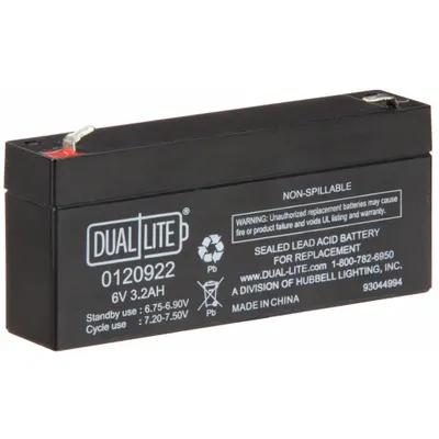DUAL-LITE Battery: Sealed Lead Acid, 6 V Volt, 3 Ah Battery Capacity, 2 3/4 in Overall Ht - Sealed Lead Acid Emergency & Exit Batteries