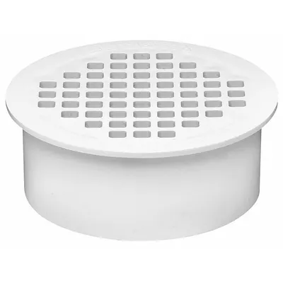 OATEY Floor Drain: 4 1/2 in Overall Dia, 4 1/2 in Grate Size, 4 in Nominal Pipe Size - Plastic Floor Drains for Unfinished Floors
