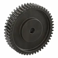 Metric worm wheel, module m 2, right-hand helix, 14.5° pressure angle, cast iron construction with non-ground tooth finish. Used in power transmission systems for speed reduction and torque multiplication in right-angle drives