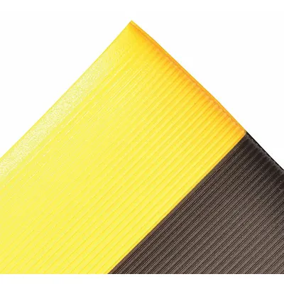 NOTRAX Antifatigue Mat: Ribbed, 2 ft x 6 ft, 1/2 in Thick, Black with Yellow Border - Wear-Resistant Antifatigue Mats