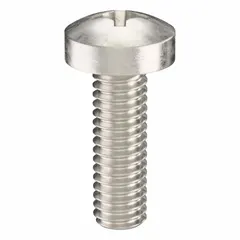 Pan head machine screws with M2.5x0.45 thread, 8 mm length, made of 18-8 stainless steel with plain finish. Phillips drive with #1 drive size. Supplied in a 100-piece pack. Used for fastening metal parts in machinery, electronics, and equipment assemblies where a low-profile head and good torque transfer are required.