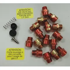 This gas conversion kit enables conversion of natural gas (NG) equipment to liquefied petroleum (LP) gas operation. Compatible with manufacturer part number TF300. Commonly used in HVACR systems, furnaces, and boilers where a change in fuel type is required.