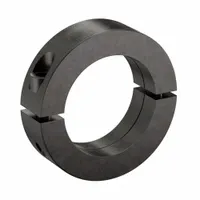 Metric, round, clamp-on heavy-duty shaft collar with 80 mm bore diameter and 32 mm collar width. Two-piece design for secure clamping without shaft marring. Used for positioning, securing, or limiting components on shafts in industrial machinery such as packaging, material handling, and automation equipment
