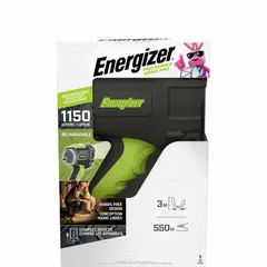 Rechargeable spotlight with a maximum output of 1,150 lumens and a spot beam pattern. Provides 7 hours of run time at maximum brightness and a 550-meter beam distance. Includes a built-in lanyard slot. Powered by an included rechargeable battery. Suitable for outdoor activities, search and rescue, security patrols, and industrial inspections.