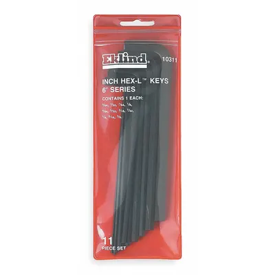 EKLIND Hex Key Set: 11 - 15 Pieces, Hex-L 6 Inch, L, SAE, Std End, Long, 11 Pieces - L-Shaped Hex Key Sets