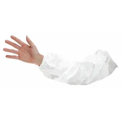 These cleanroom sleeves provide arm protection in controlled environments handling hazardous powders and non-hazardous materials. They are sterile, feature a bound seam, and meet 100 Federal 209E Clean Room Class standards. Supplied in packs of 100, white color.