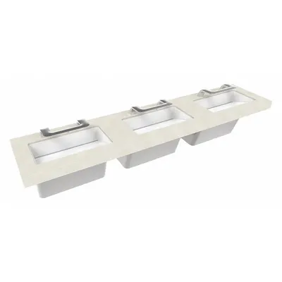 BRADLEY Wash Station: OmniDeck, Pebble Beach, Terreon, Sensor, 93 in Overall Lg - Three-Station Wall-Mounted Bathroom Sinks with Faucets