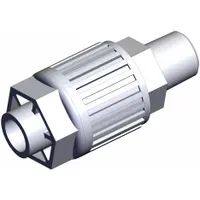 PFA compression tube fitting with NPT male thread on one end and compression connection for 3/8 in OD tubing. Suitable for high-purity fluid handling systems requiring corrosion resistance. Complies with RoHS_6 and RoHS_10 standards