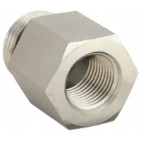 Steel hydraulic hose adapter with female NPTF and male ORB connections in a rigid straight configuration. Fitting size is 1/2 in x 3/4 in. Used to connect components with NPTF threads to ORB threads in hydraulic fluid power systems