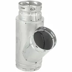 This reduction wye branch connects ductwork in Category I venting systems, transitioning from a 5-1/2-inch inlet to a 4-1/2-inch outlet. Made of zinc-coated steel with snap-lock connections, it measures 13-1/2 inches in length. Suitable for general exhaust and ventilation applications requiring a diameter reduction.