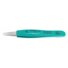 Stainless steel general purpose tweezers with a point, straight tip and 0.46 mm tip thickness. Smooth finish and ergonomic handle. Suitable for precision handling of small components in electronics assembly, laboratory work, and industrial manufacturing.