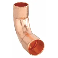Wrot copper elbow with Cup x FTG connection for joining 5/8 in CTS to 1/2 in CTS copper tubing. Used for directional changes in plumbing and HVAC systems, suitable for potable water, hydronic heating, and refrigeration lines