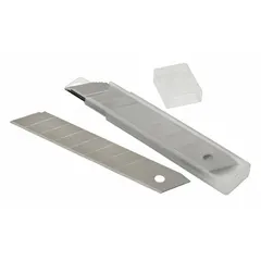 These replacement snap-off blades feature a straight edge and standard tip. Each blade is 18 mm wide and 0.02 in thick. The snap-off design allows segments to be broken off for a fresh cutting edge. Suitable for cutting cardboard, plastic, and drywall in construction, packaging, and warehouse applications.