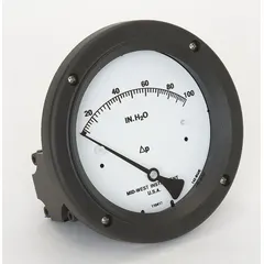 This differential pressure gauge from the Model 142 series features a 4 1/2 in dial and 1/4 in NPT female back connections. It uses a diaphragm sensor and is housed in 316 stainless steel. Typical applications include monitoring pressure differences in fluid or gas systems, such as filtration, pump performance, and process control.