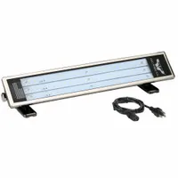 Linear LED fixture with 3,800 lm max brightness, 5000K color temperature, and 38 W power consumption. Includes AC adapter for 100-240V AC input, 12 ft cord, glass lens, and magnet mounting. Suitable for illuminating work areas on industrial machinery, workbenches, and assembly stations