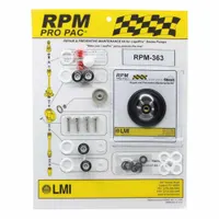 RPM Kit for LMI metering pumps, featuring a 1/4 inch media intake connection. Used in pump head service and repair for chemical metering applications in water treatment and process fluid handling