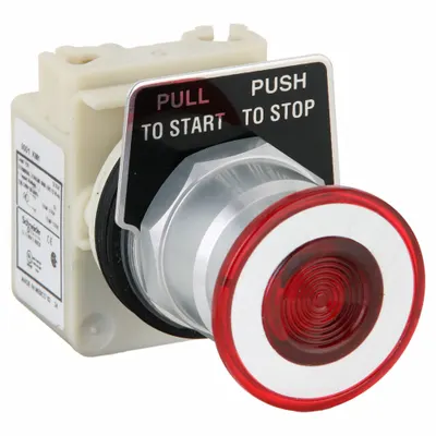 SCHNEIDER Mushroom Head Push Button: Red, 30 mm Mounting Size, Metallic - Illuminated Mushroom-Head Push-Button Operators