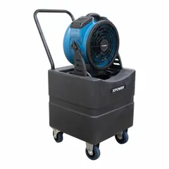 The XPOWER FM-65WBK is a single-phase misting industrial pedestal fan operating on 115V AC. It features variable speed control and a non-oscillating design, allowing directed airflow and mist for targeted cooling in large spaces such as warehouses, factories, outdoor worksites, and event areas.
