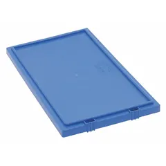 Blue plastic lid for standard stacking and nesting totes. Compatible with tote models SNT180 and 8D901. FDA compliant for food-contact or clean-material handling applications.
