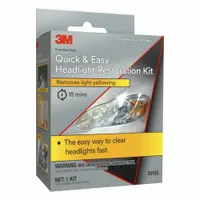 This headlight lens cleaner is supplied in a white box container. It includes a 3M Trizact Refining Disc for polishing. Used to clean and restore clarity to cloudy or yellowed automotive headlight lenses