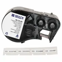 Thermal transfer precut label roll cartridge containing 220 rectangular cryogenic polyester labels sized 3/8 in x 53/64 in. Designed for 0.5 mL vial and tube identification. Integrates label and ribbon into a single unit for one-step printing with BMP51 printers