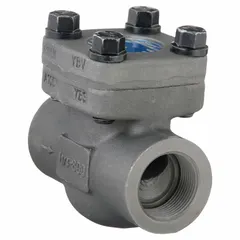 This SHARPE inline piston check valve features a 316L stainless steel body and NPT connections for a 1-1/4 in pipe size. It prevents reverse flow in piping systems, suitable for industrial fluid handling applications requiring corrosion resistance.