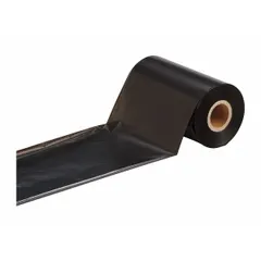 Black resin ribbon from the R6000 series, 4 5/16 in x 984 ft, designed for use with BBP81 printers. Scratch-resistant and RoHS compliant. Suitable for industrial label printing applications such as asset tagging, cable marking, and safety signage.