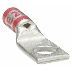 This one-hole compression lug is designed for terminating 8 AWG stranded copper wire. It accommodates a 1/4 in stud size and is made of copper for electrical conductivity. Suitable for use in electrical panels, machinery, and power distribution applications requiring a secure, low-resistance connection.