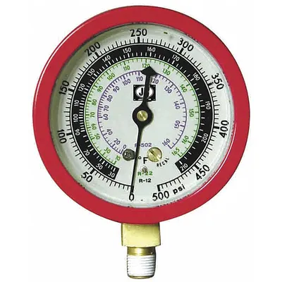 JB INDUSTRIES High Side Gauge: High Side Gauge, 0 psi to 800 psi, Liquid Filled, 3 1/8 in Dia - Analog High Side Pressure Gauges