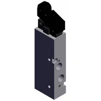 This 5-port roller-actuated manual air control valve from the VZM Series features 1/8 in BSPT connections and a maximum operating pressure of 1 MPa. It is used in pneumatic systems to direct airflow via mechanical roller contact, suitable for automated machinery and material handling applications