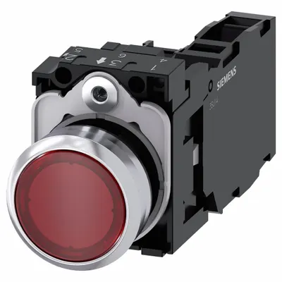 Siemens Illuminated Push Button: Illuminated, Flush Profile, Non-Metallic, 22 mm - Illuminated Flush-Mount Push Buttons